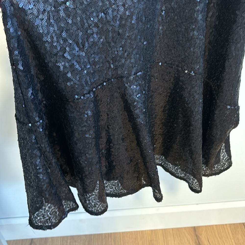 Free People black sequin liquid shine drop waist mini dress. - Picture 4 of 11